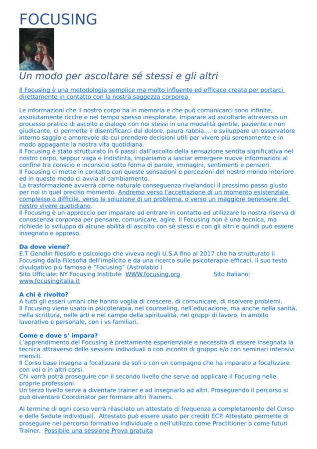1' lezione Corso Base Focusing