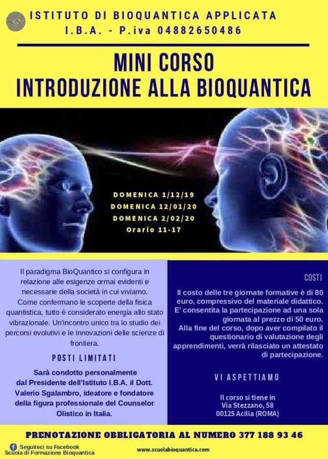 Inizio mini corso introduzione alla Bioquantica