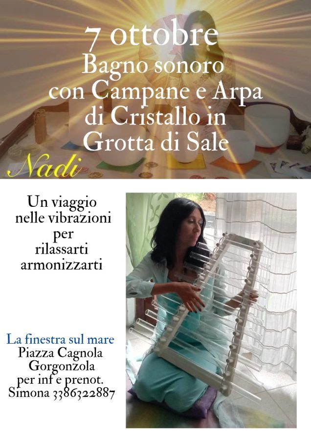 Bagno sonoro rigenerante in grotta di sale a Gorgonzola con Simona. Sessione di rilassamento profondo con campane tibetane e arpa di cristallo.