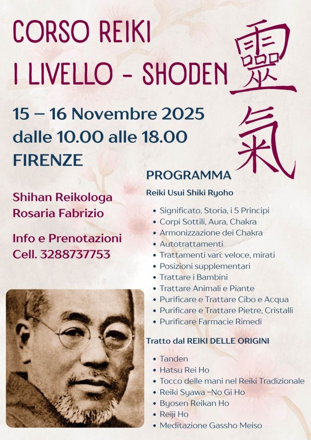 Corso primo livello Reiki Metodo Usui Firenze novembre con Shihan Rosaria Fabrizio