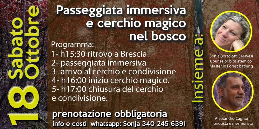 Passeggiata immersiva nel bosco e cerchio magico con counseling e forest bathing a Brescia
