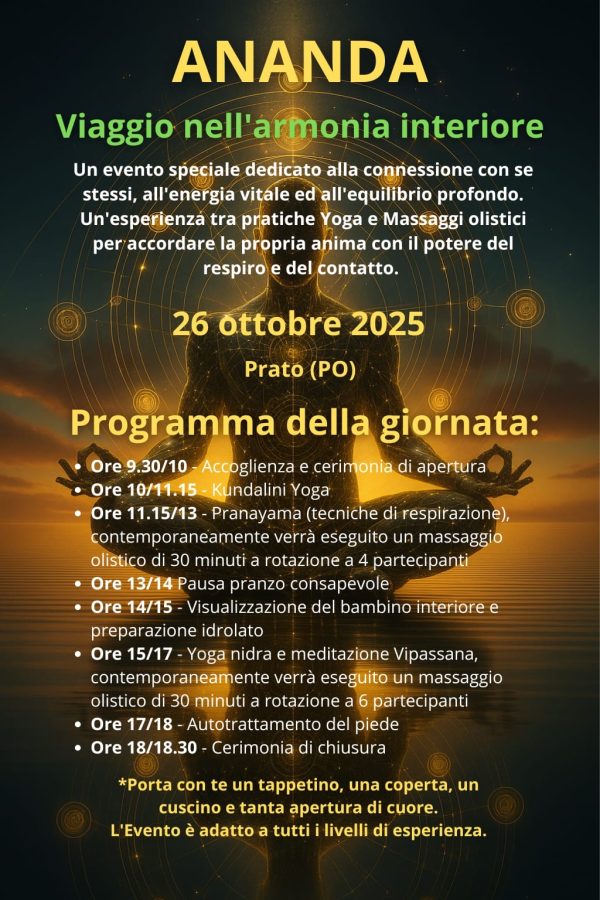 Cerchio di meditazione e yoga Ananda presso il Centro Olistico Amati a Prato, Toscana