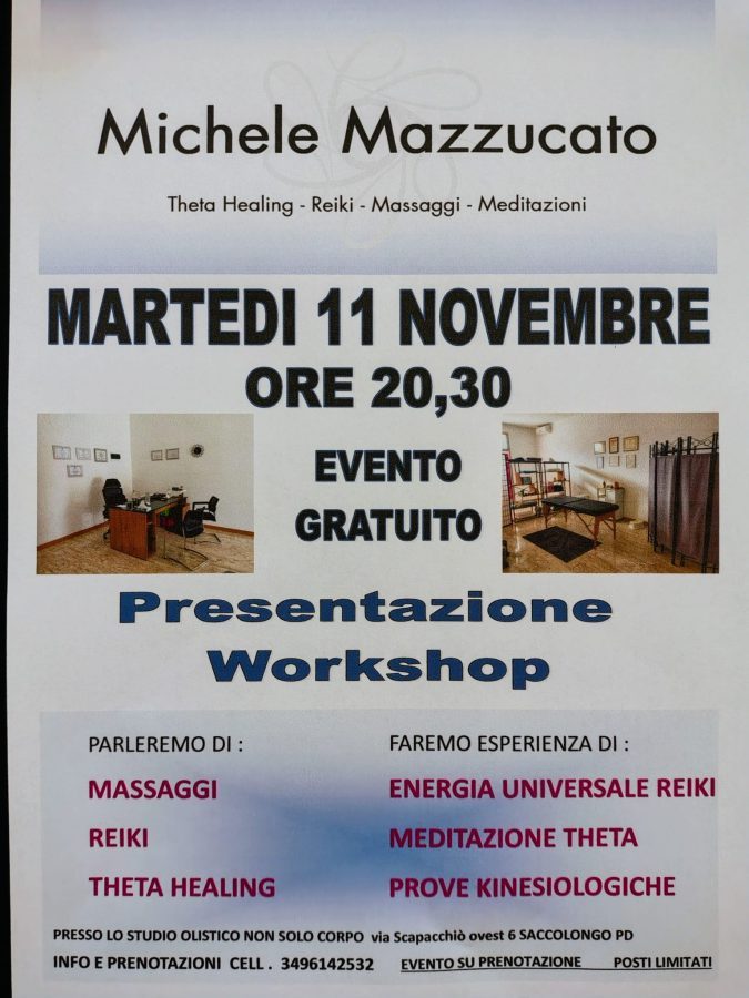 Presentazione gratuita di massaggio, reiki e theta healing per riequilibrio chakra e meditazione a Saccolongo Padova