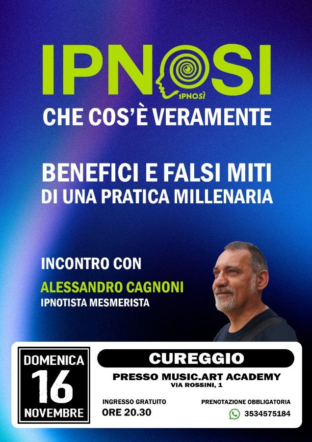Incontro ipnosi mesmerismo Alessandro Cagnoni Music Art Academy Cureggio Novara