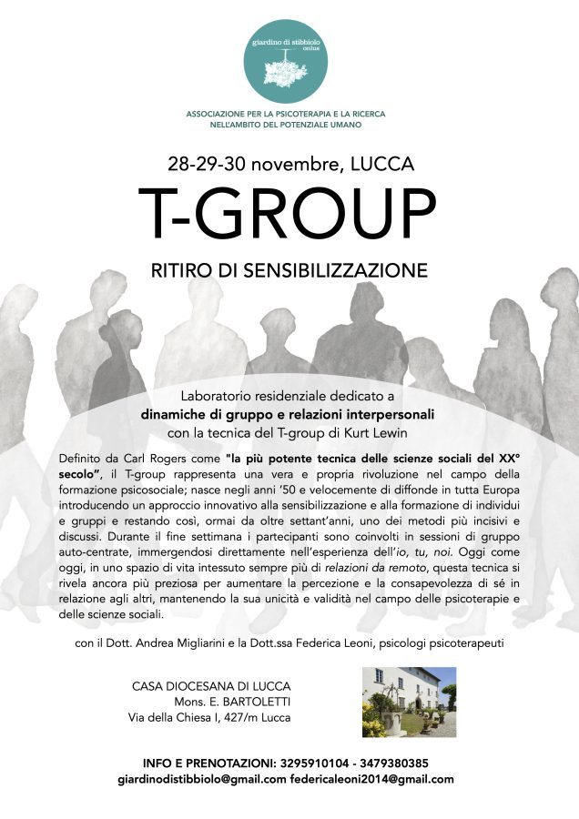 Ritiro T-GROUP di Kurt Lewin per dinamiche di gruppo e relazioni interpersonali in Toscana, 28-30 novembre 2025.