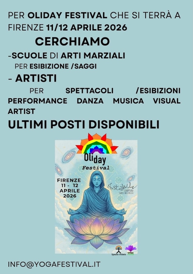 Oliday Festival 2026 a Firenze: evento olistico con yoga, meditazione e performance artistiche
