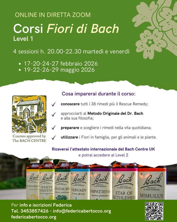 Corso online Fiori di Bach livello 1 approvato Bach Centre con attestato internazionale