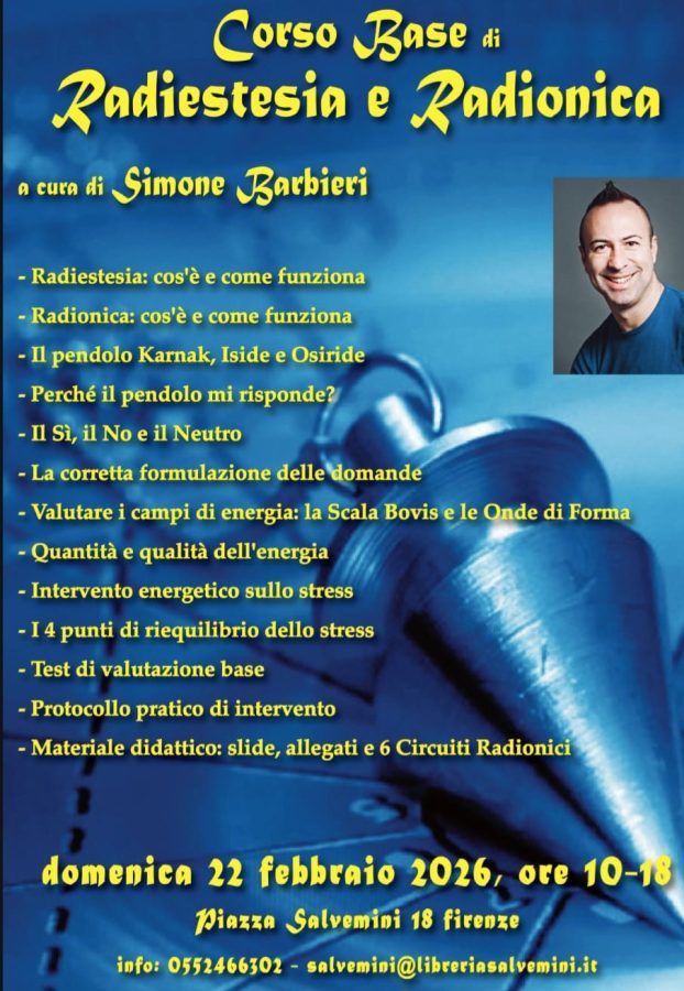 Corso base di Radiestesia e Radionica a Firenze: impara ad utilizzare il pendolo per testare alimenti e rimedi