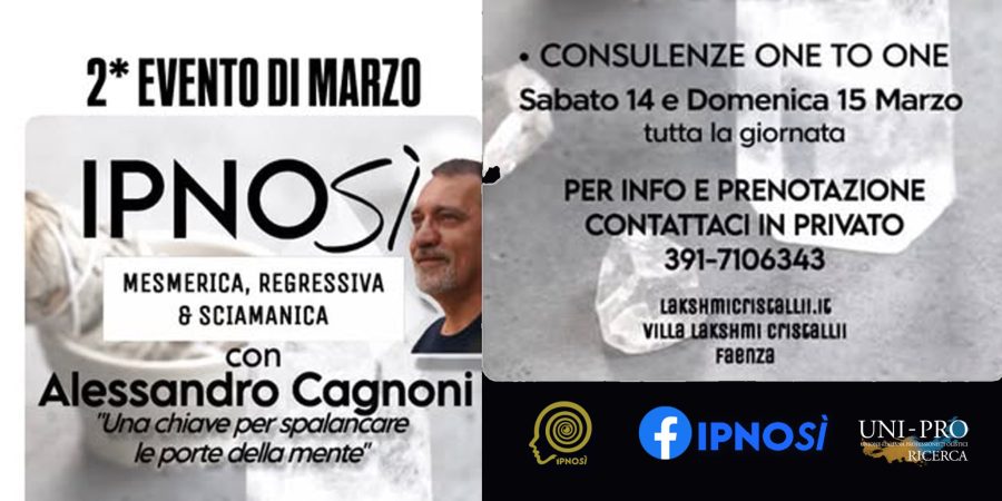 Ipnosi mesmerica, regressiva e sciamanica con Alessandro Cagnoni a Faenza, Villa Lakshmi Cristallii, marzo 2026