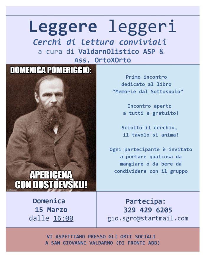 Apericena letterario con Dostoevskij a San Giovanni Valdarno dedicato alle Memorie dal Sottosuolo