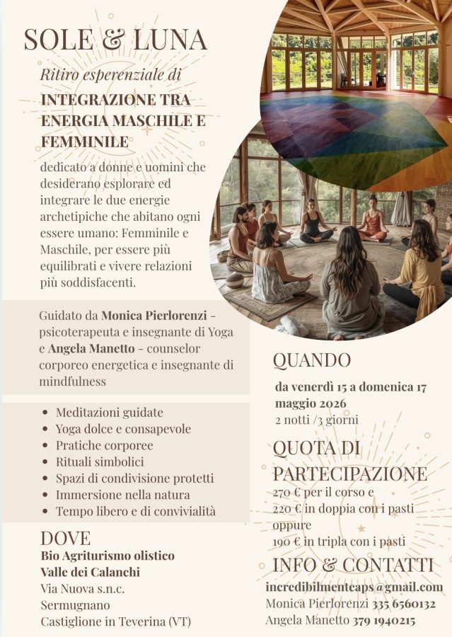 Ritiro Sole e Luna a Castiglione in Teverina: integrazione energia maschile e femminile con yoga e mindfulness