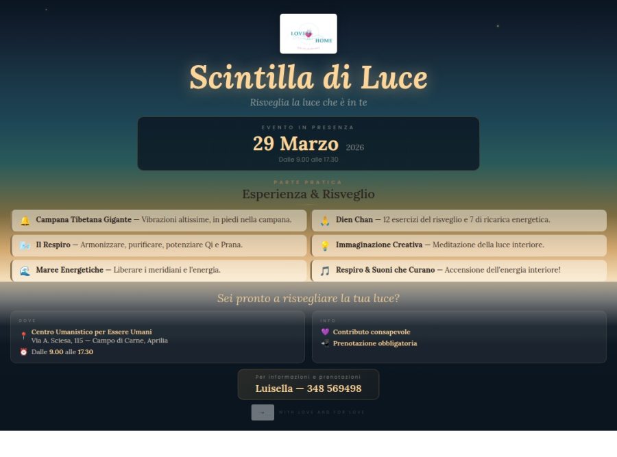 Evento Scintilla di luce ad Aprilia: workshop per elevare la propria vibrazione interiore