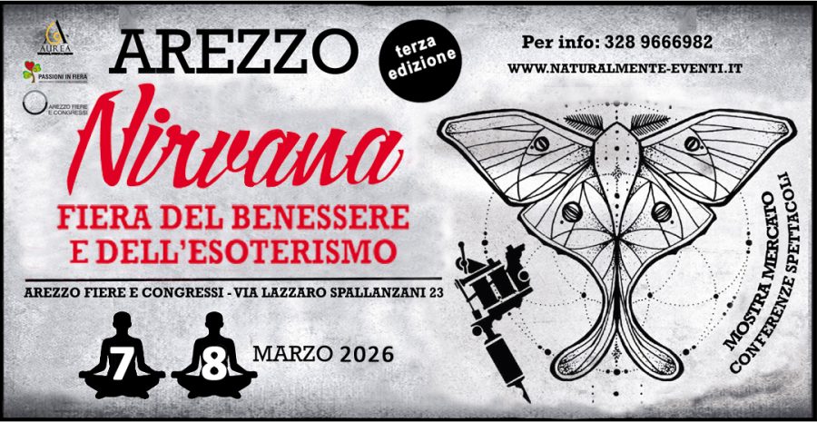 Locandina del Festival Nirvana ad Arezzo dedicato al benessere e all'esoterismo