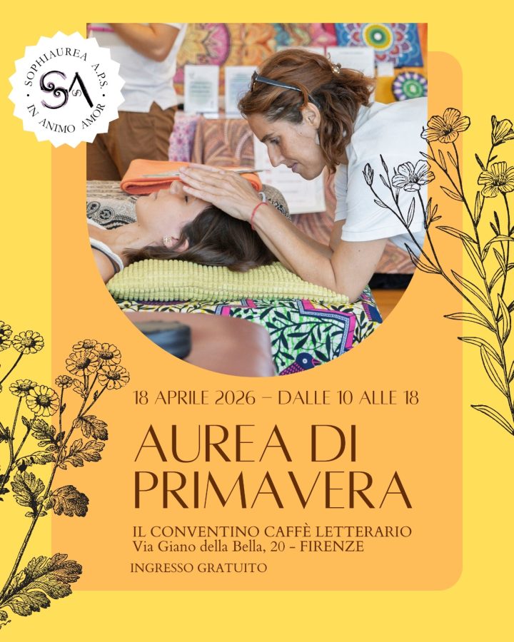 Evento olistico Aurea di Primavera a Firenze con attività all'aperto e trattamenti.