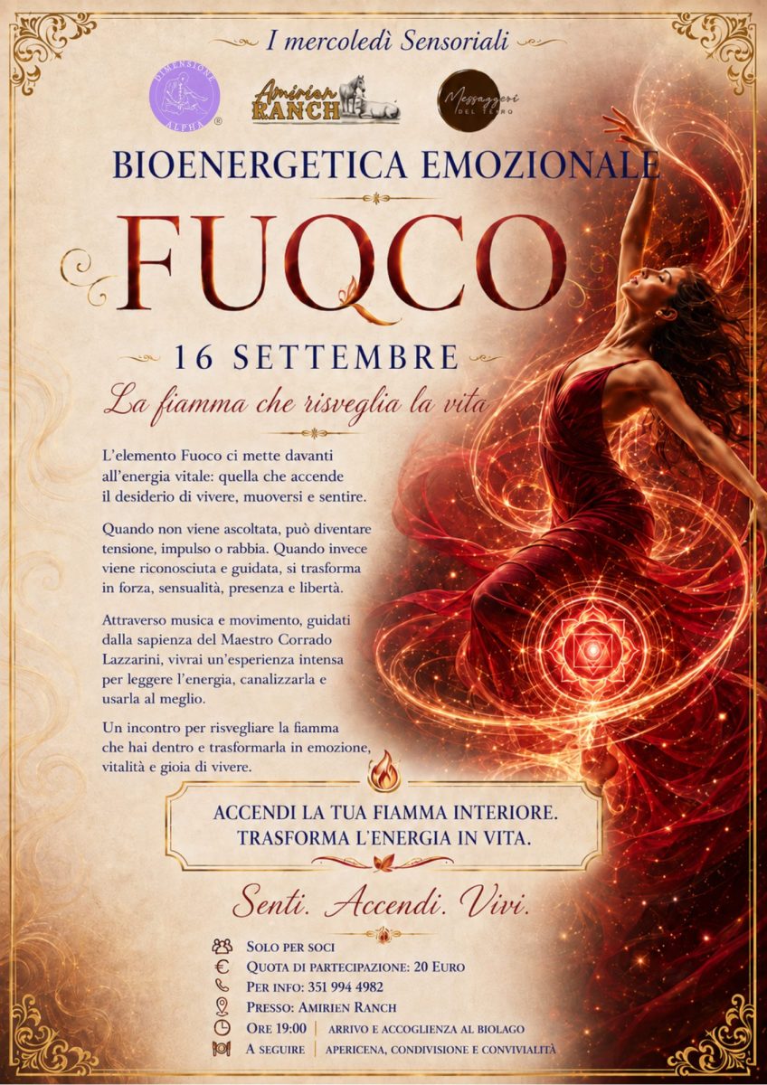Esperienza sensoriale al biolago con elementi di fuoco e bioenergetica
