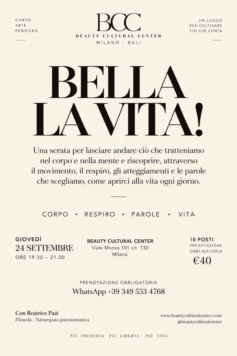 Incontro Bella la Vita a Milano. Evento di crescita personale e naturopatia