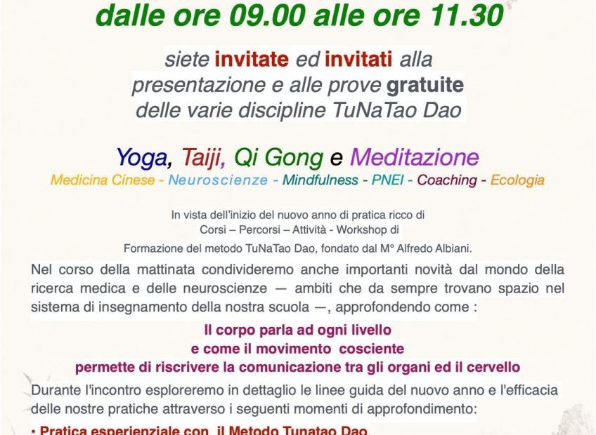 OPEN MORNING GRATUITO – TuNaTao Dao